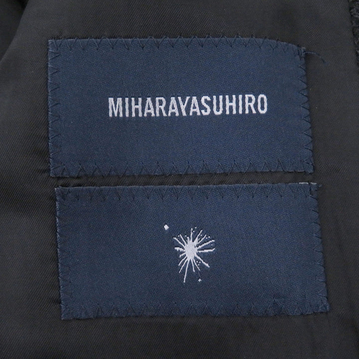 美品□MIHARA YASUHIRO ミハラヤスヒロ ウール フーデッド デザインコート ロングコート チャコールグレー 48 日本製 正規品 メンズ