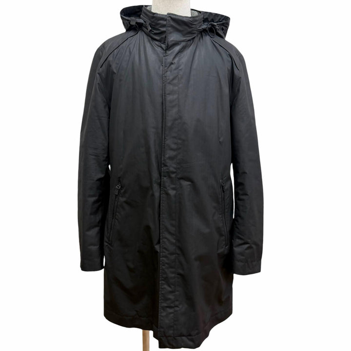 美品□HUGO BOSS ヒューゴボス GORE-TEX ヘリンボーン柄 一部ニット切替 フーデッド ナイロンコート ブラック 50 メンズオススメ◎