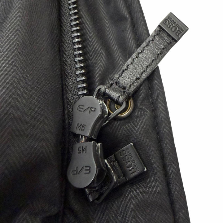 美品□HUGO BOSS ヒューゴボス GORE-TEX ヘリンボーン柄 一部ニット切替 フーデッド ナイロンコート ブラック 50 メンズオススメ◎