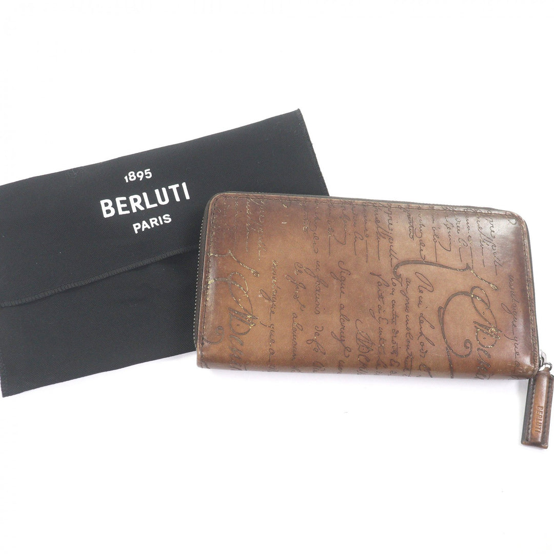 美品□BERLUTI ベルルッティ 2020年製 ゴールデンパティーヌレザー カリグラフィ スクリット ラウンドファスナー 長財布 茶 イタリア製
