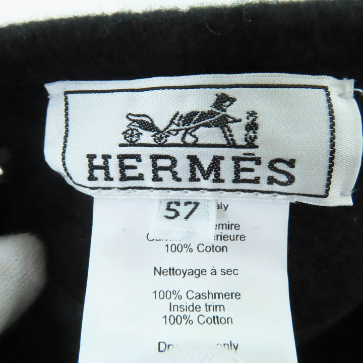 美品☆HERMES エルメス サントノーレ カシミヤ100％ シルバー金具 セリエ金具 ベレー帽 ブラック 57 イタリア製 正規品 レディース