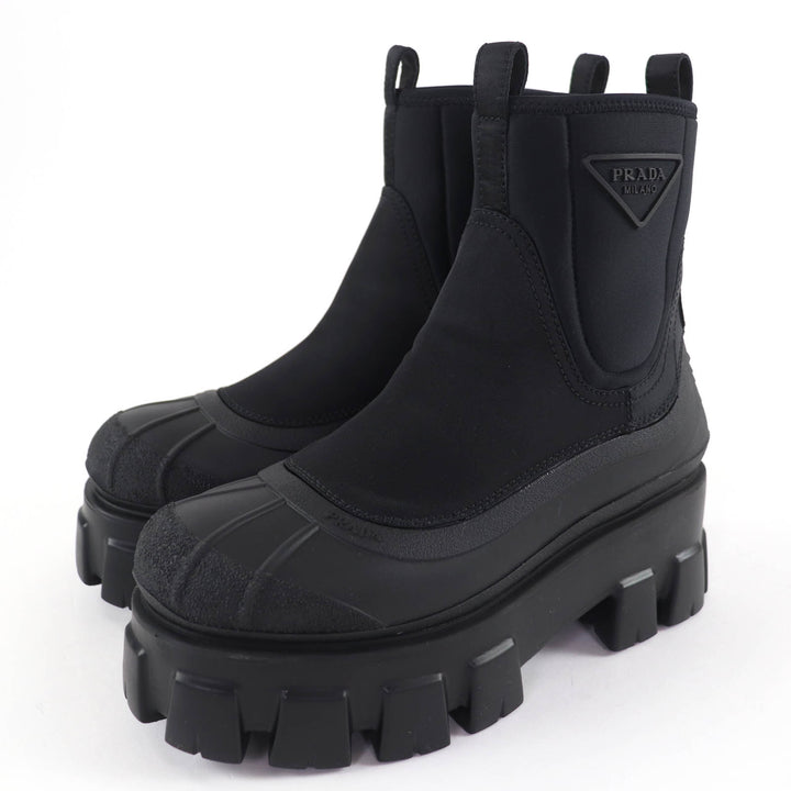 未使用品☆PRADA プラダ 1T933M モノリス Re-Nylon トライアングルロゴ ギャバジンブーツ ショートブーツ ブラック 36.5 レディース