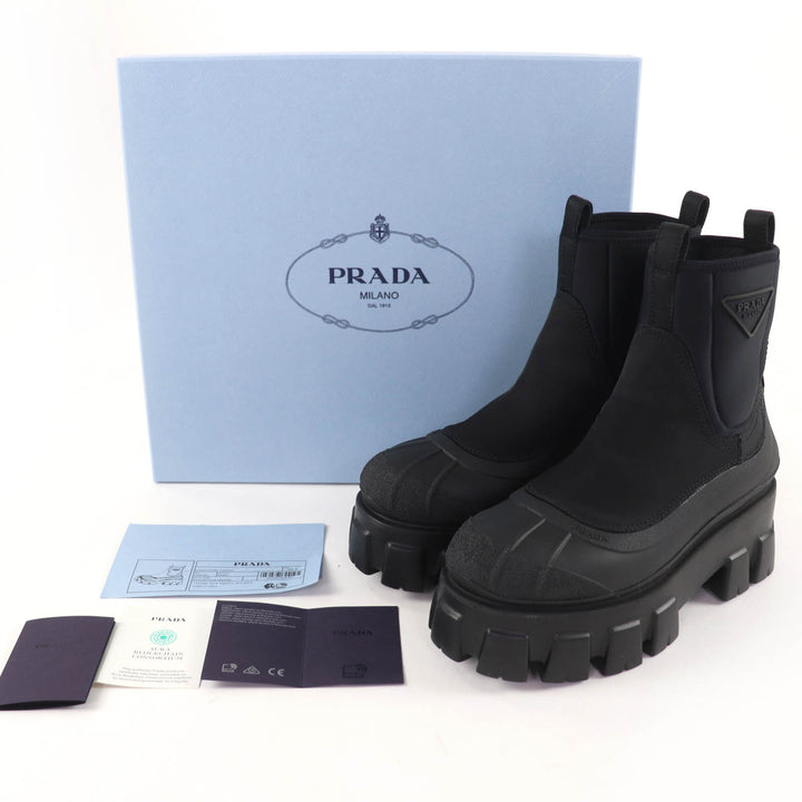 未使用品☆PRADA プラダ 1T933M モノリス Re-Nylon トライアングルロゴ ギャバジンブーツ ショートブーツ ブラック 36.5 レディース