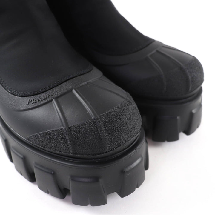 未使用品☆PRADA プラダ 1T933M モノリス Re-Nylon トライアングルロゴ ギャバジンブーツ ショートブーツ ブラック 36.5 レディース