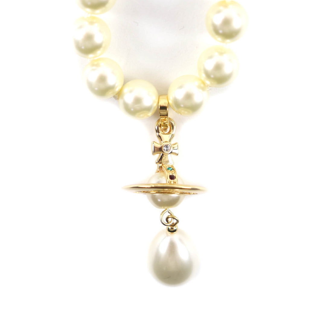 美品★Vivienne Westwood ヴィヴィアンウエストウッド ONE ROW PEARL DROP チョーカー ゴールド オーブ ネックレス 保存袋付 レディース