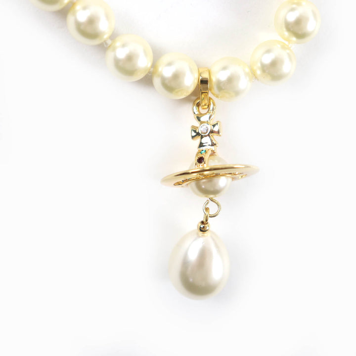 美品★Vivienne Westwood ヴィヴィアンウエストウッド ONE ROW PEARL DROP チョーカー ゴールド オーブ ネックレス 保存袋付 レディース