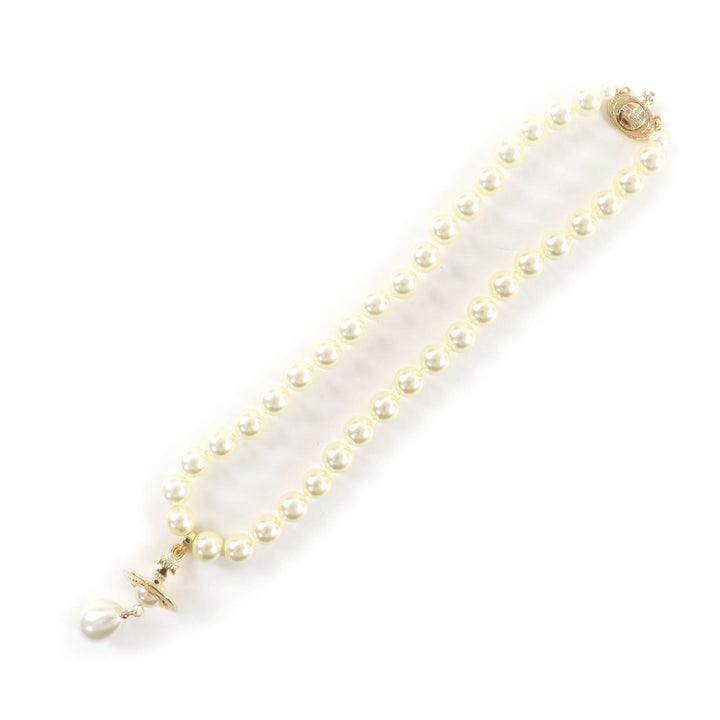 美品★Vivienne Westwood ヴィヴィアンウエストウッド ONE ROW PEARL DROP チョーカー ゴールド オーブ ネックレス 保存袋付 レディース