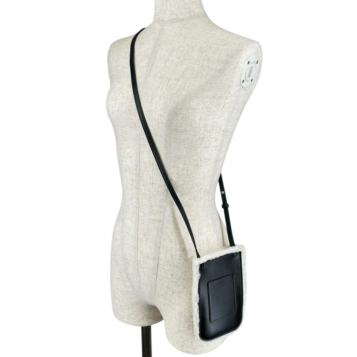 極美品▲JIL SANDER ジルサンダー ムートン レザー フォンバッグ ショルダーバッグ ブラック ホワイト イタリア製 レディース