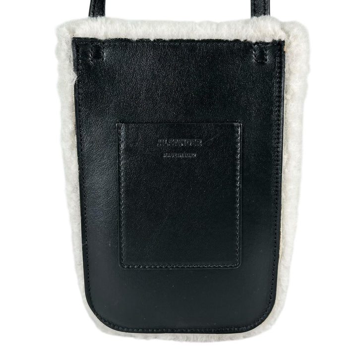 極美品▲JIL SANDER ジルサンダー ムートン レザー フォンバッグ ショルダーバッグ ブラック ホワイト イタリア製 レディース