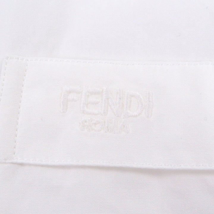 美品□FENDI フェンディ 2021年製 FS0612 コットン100％ ロゴエンブロイダリー 長袖 カッターシャツ ホワイト 38 伊製 正規品 メンズ