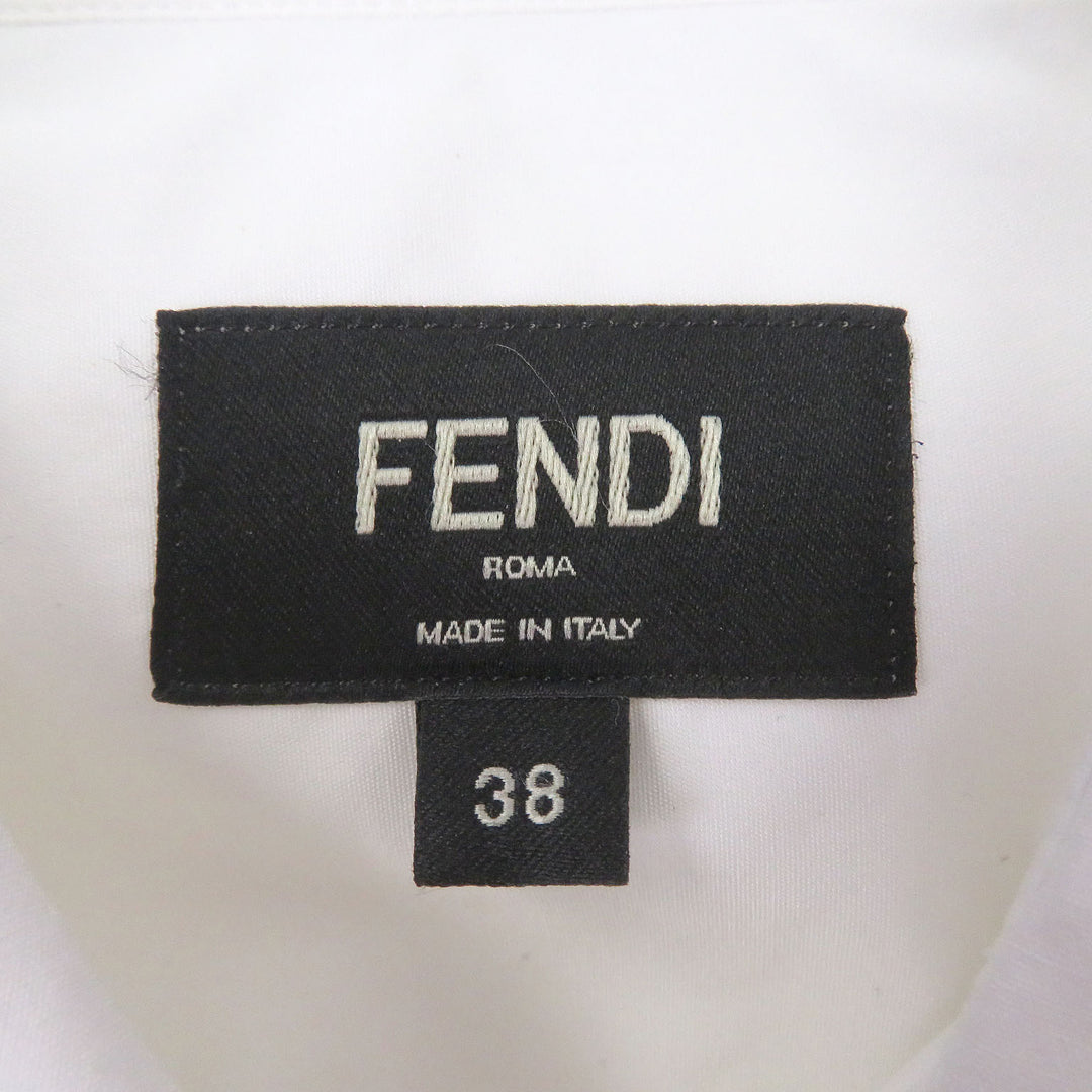 美品□FENDI フェンディ 2021年製 FS0612 コットン100％ ロゴエンブロイダリー 長袖 カッターシャツ ホワイト 38 伊製 正規品 メンズ