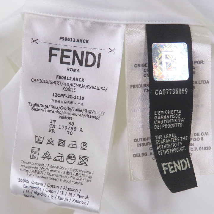 美品□FENDI フェンディ 2021年製 FS0612 コットン100％ ロゴエンブロイダリー 長袖 カッターシャツ ホワイト 38 伊製 正規品 メンズ