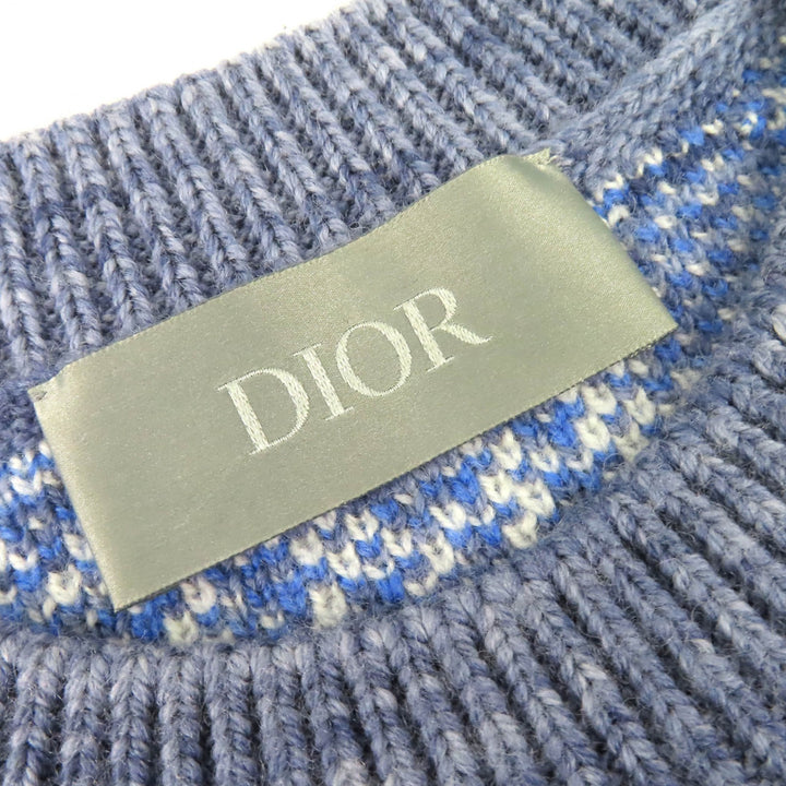 極美品△DIOR ディオール オム 2023年製 393M662AT662 ウール100％ オブリーク ニット ベスト ブルー系 L イタリア製 正規品 メンズ