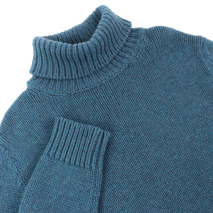 極美品△BERLUTI ベルルッティ R25KTL43YWCV カシミヤ100％ レザーパッチ付き タートルネック 長袖 ニット セーター ブルー M 正規品