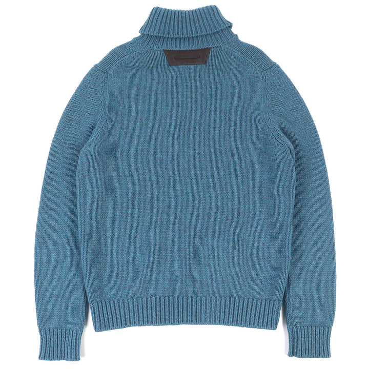 極美品△BERLUTI ベルルッティ R25KTL43YWCV カシミヤ100％ レザーパッチ付き タートルネック 長袖 ニット セーター ブルー M 正規品