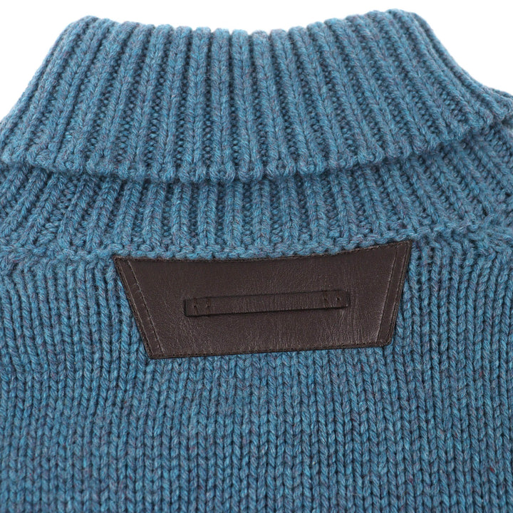 極美品△BERLUTI ベルルッティ R25KTL43YWCV カシミヤ100％ レザーパッチ付き タートルネック 長袖 ニット セーター ブルー M 正規品