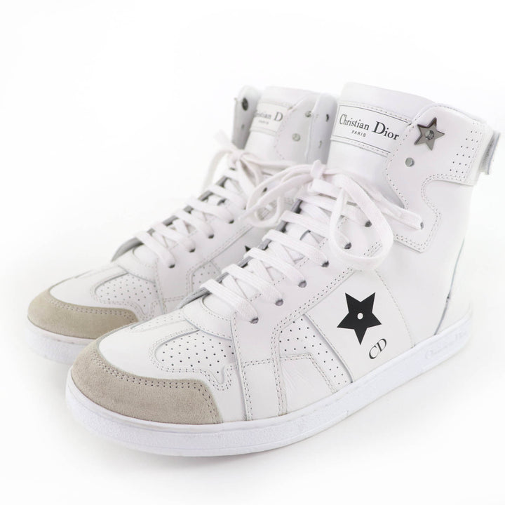 美品☆Christian Dior クリスチャンディオール DIOR STAR レザー ハイカットスニーカー ホワイト 36.5 箱・保袋付 イタリア製 レディース