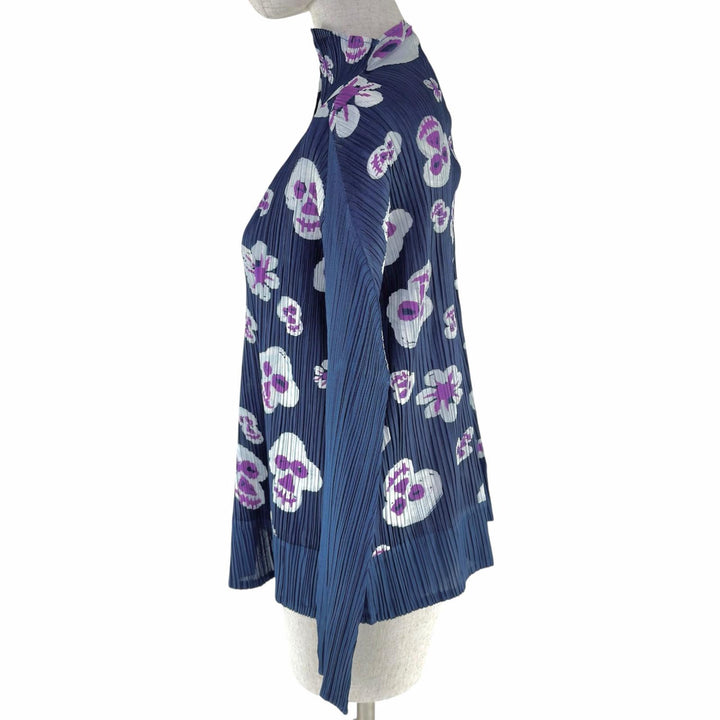 極美品◇PLEATS PLEASE プリーツプリーズ イッセイミヤケ PP13-JO724 スカル フラワープリント ハイネック カーディガン 4 日本製 正規品
