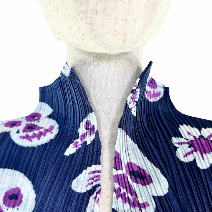 極美品◇PLEATS PLEASE プリーツプリーズ イッセイミヤケ PP13-JO724 スカル フラワープリント ハイネック カーディガン 4 日本製 正規品