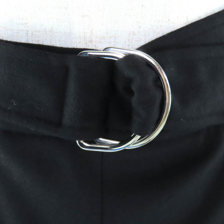 極美品★HERMES エルメス 22AW 2H0304DN ウール混 ベルトデザイン ボックスプリーツ 膝丈 スカート ブラック 38 仏製 正規品 レディース
