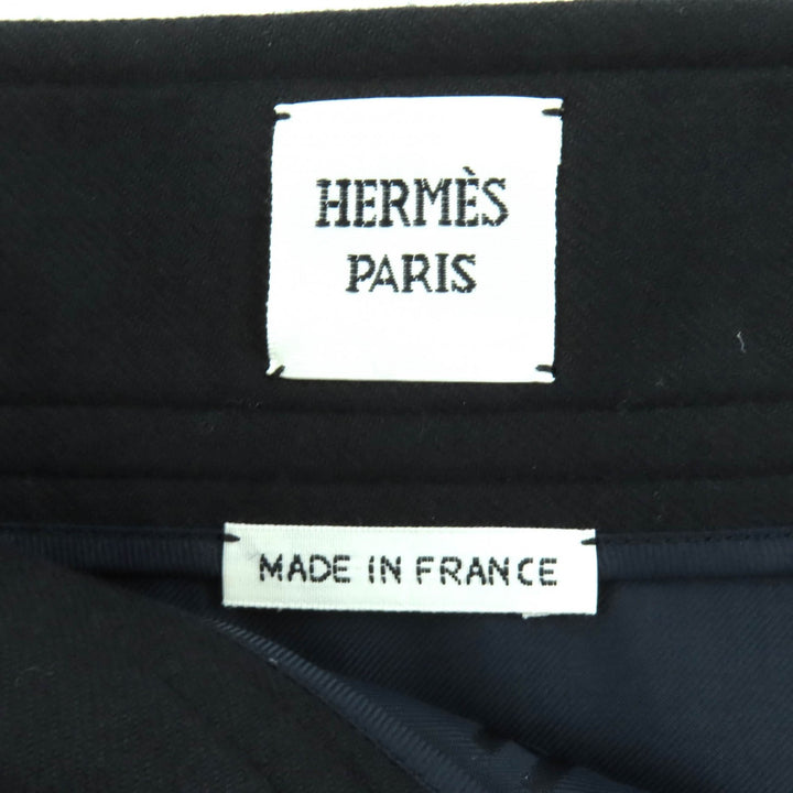 極美品★HERMES エルメス 22AW 2H0304DN ウール混 ベルトデザイン ボックスプリーツ 膝丈 スカート ブラック 38 仏製 正規品 レディース