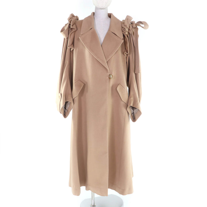 未使用品★HAENGNAE ヘンネ AMAGO COAT カシミヤ100％ 肩リボン装飾 超ロング丈 コート キャメル F 日本製 正規品 定価220000円
