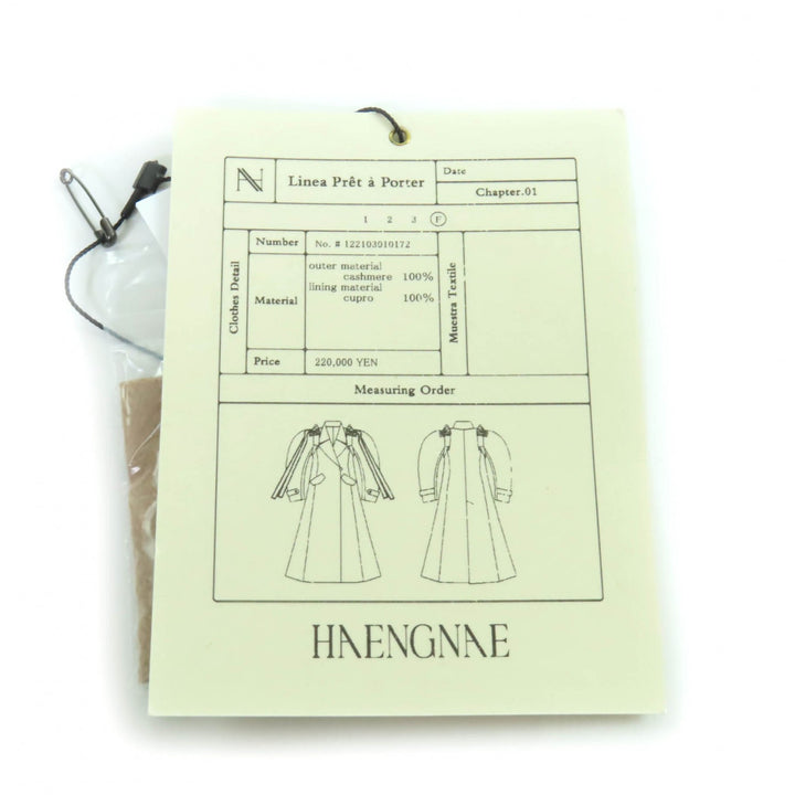 未使用品★HAENGNAE ヘンネ AMAGO COAT カシミヤ100％ 肩リボン装飾 超ロング丈 コート キャメル F 日本製 正規品 定価220000円