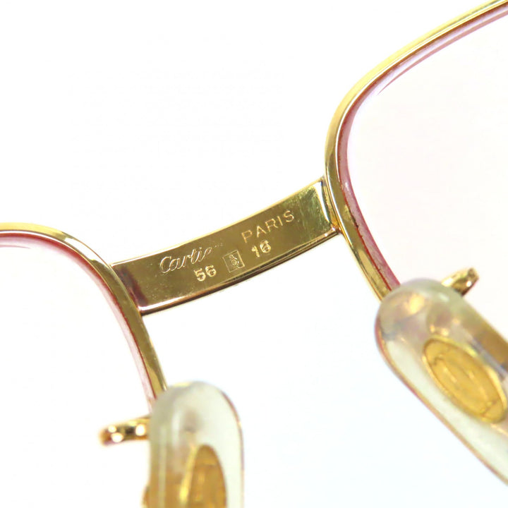 極美品▼Cartier カルティエ ヴィンテージ トリニティ ロゴ金具 アイウェア サングラス ゴールド ボルドー 56□16 130 度入り メンズ