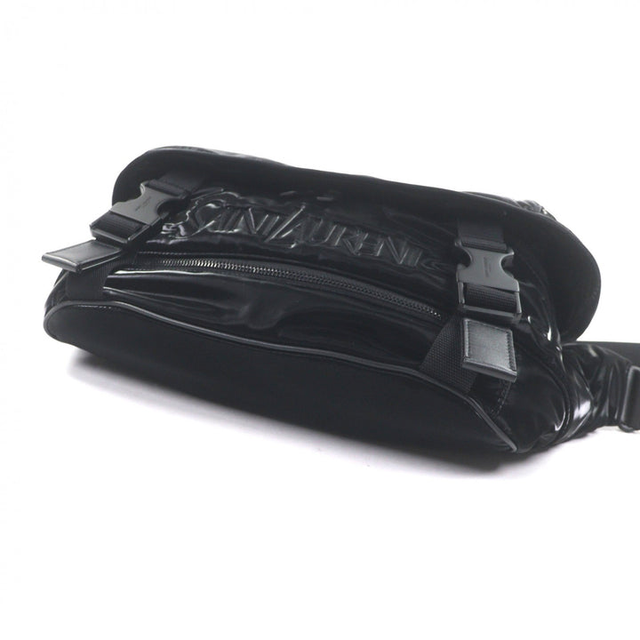 極美品▼SAINT LAURENT PARIS サンローランパリ 758258 ナイロン エンブロイダリー ボディバッグ ブラック 保存袋付き イタリア製 メンズ