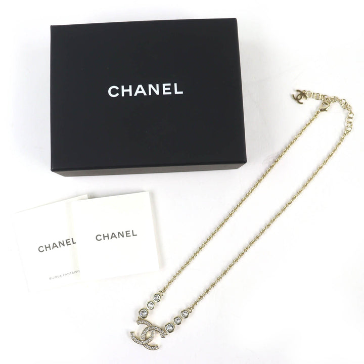 極美品△CHANEL シャネル 2025年製 B25S ココマーク ラインストーン チェーン ネックレス アクセサリー ゴールド 箱付き レディース