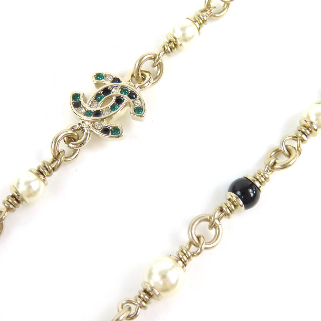 極美品△CHANEL シャネル 2026年製 バンビ ココマーク ラインストーン フェイクパール ネックレス ゴールド 箱・ケース付き レディース