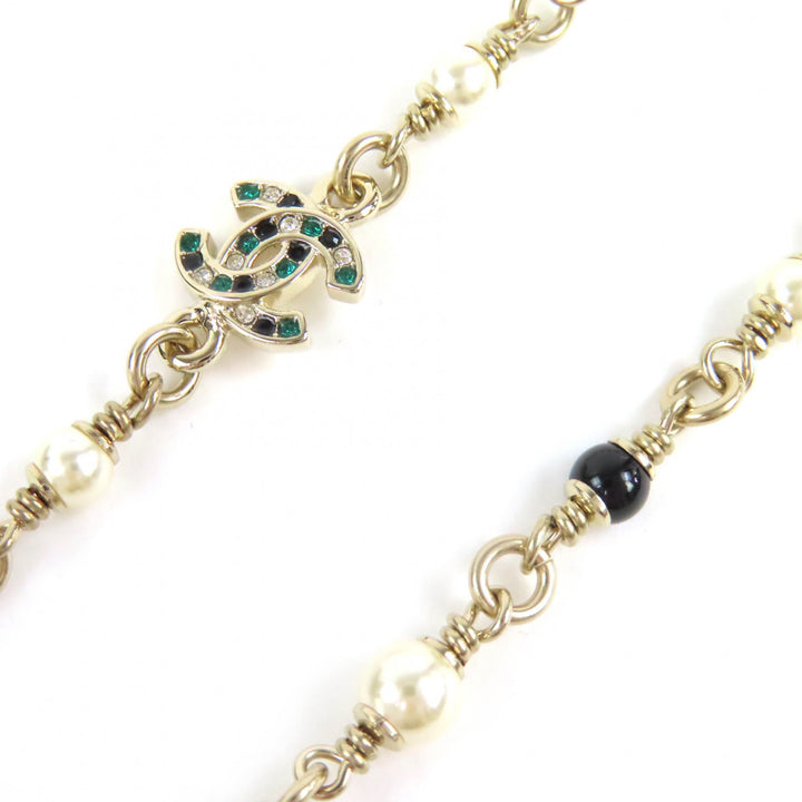 極美品△CHANEL シャネル 2026年製 バンビ ココマーク ラインストーン フェイクパール ネックレス ゴールド 箱・ケース付き レディース