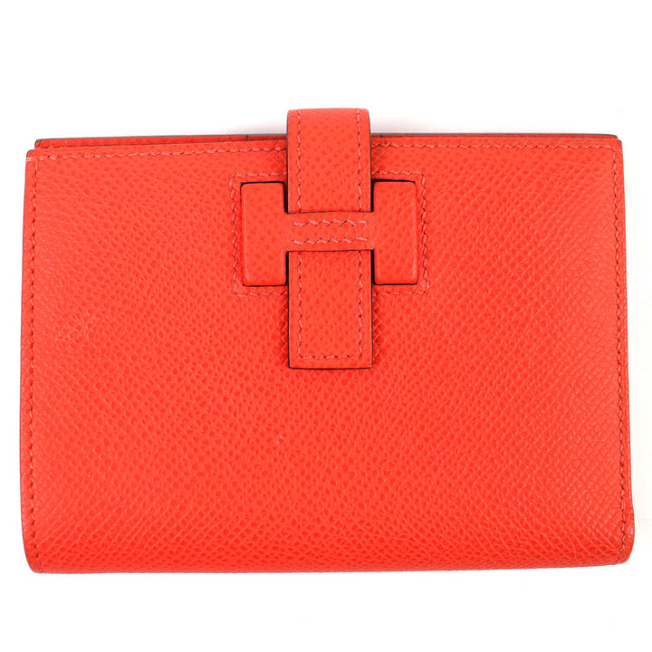 美品△HERMES エルメス H085779CKG0 ニューH パッサン ヴォーエプソン オレンジフィールド コンパクトウォレット 二つ折り財布 W刻 箱付