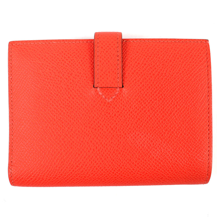 美品△HERMES エルメス H085779CKG0 ニューH パッサン ヴォーエプソン オレンジフィールド コンパクトウォレット 二つ折り財布 W刻 箱付
