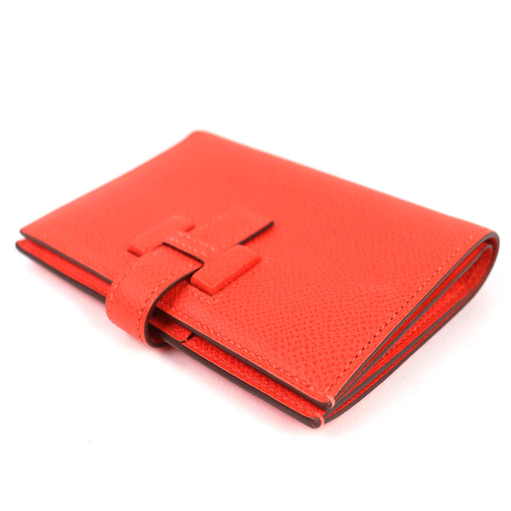 美品△HERMES エルメス H085779CKG0 ニューH パッサン ヴォーエプソン オレンジフィールド コンパクトウォレット 二つ折り財布 W刻 箱付