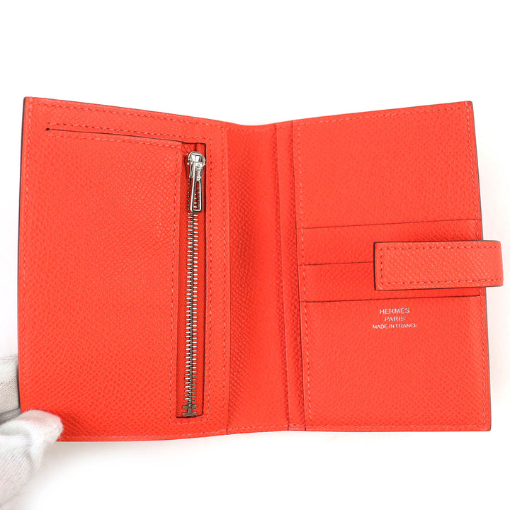 美品△HERMES エルメス H085779CKG0 ニューH パッサン ヴォーエプソン オレンジフィールド コンパクトウォレット 二つ折り財布 W刻 箱付