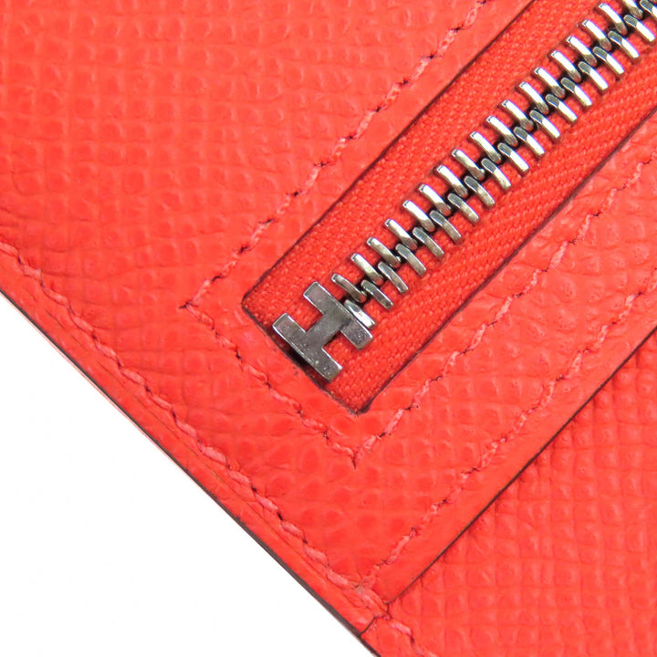 美品△HERMES エルメス H085779CKG0 ニューH パッサン ヴォーエプソン オレンジフィールド コンパクトウォレット 二つ折り財布 W刻 箱付