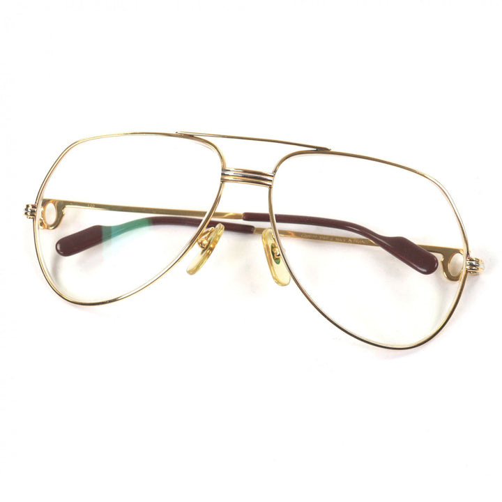 美品▼Cartier カルティエ ヴィンテージ トリニティ ツーブリッジ ロゴ金具 メガネ 眼鏡 アイウェア ゴールド ボルドー 59□14 130 度入