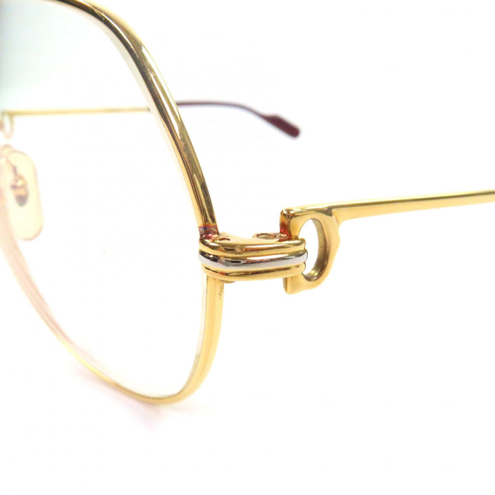 美品▼Cartier カルティエ ヴィンテージ トリニティ ツーブリッジ ロゴ金具 メガネ 眼鏡 アイウェア ゴールド ボルドー 59□14 130 度入