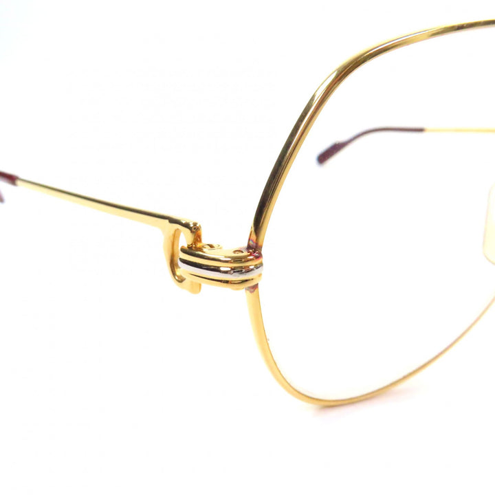 美品▼Cartier カルティエ ヴィンテージ トリニティ ツーブリッジ ロゴ金具 メガネ 眼鏡 アイウェア ゴールド ボルドー 59□14 130 度入