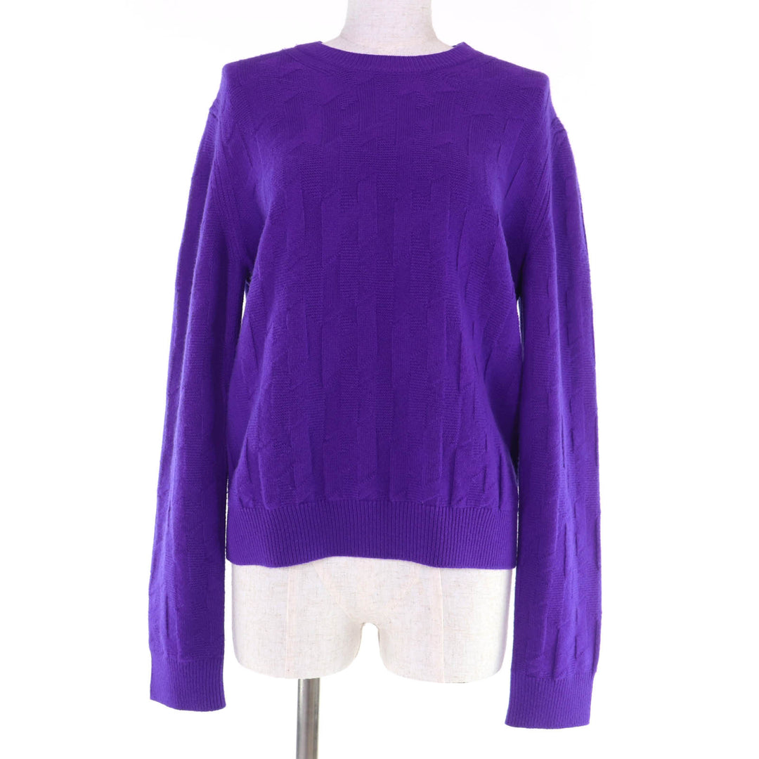 極美品☆HERMES エルメス 23AW 3H2617D4 ウール100％ Hモチーフ 長袖 ニット トップス パープル 42 イタリア製 正規品 レディース