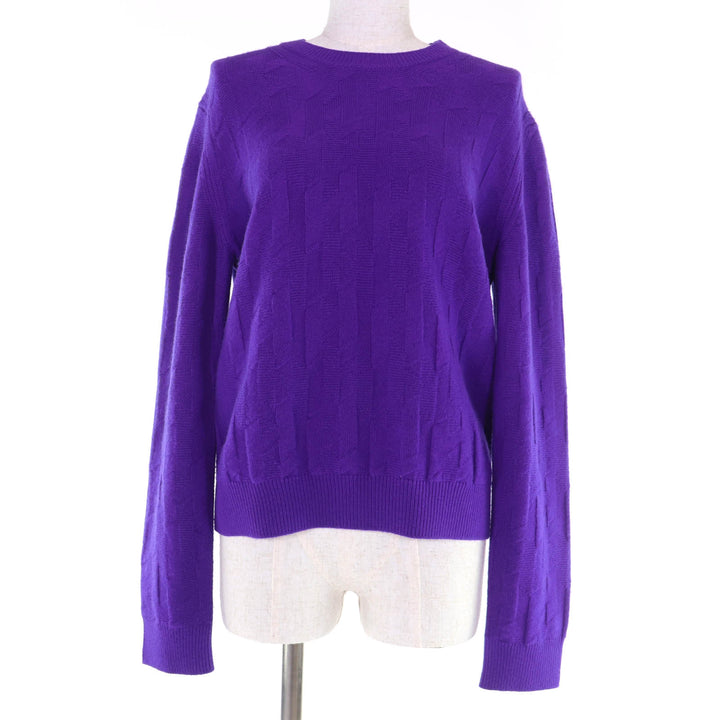 極美品☆HERMES エルメス 23AW 3H2617D4 ウール100％ Hモチーフ 長袖 ニット トップス パープル 42 イタリア製 正規品 レディース