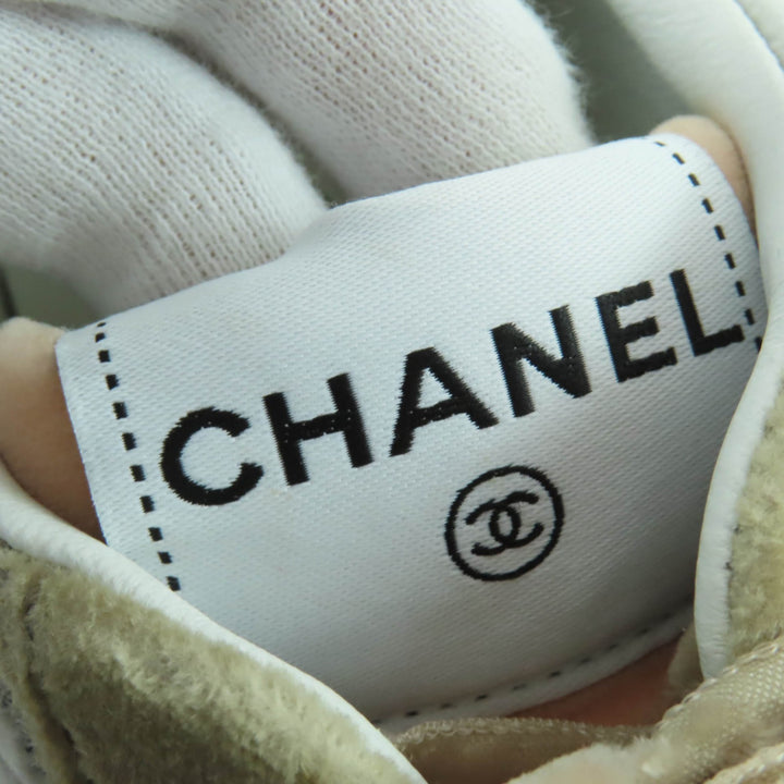 美品☆CHANEL シャネル G36295 ロゴ入り レースアップ ベルベット レザー ローカットスニーカー マルチカラー 37 イタリア製 レディース
