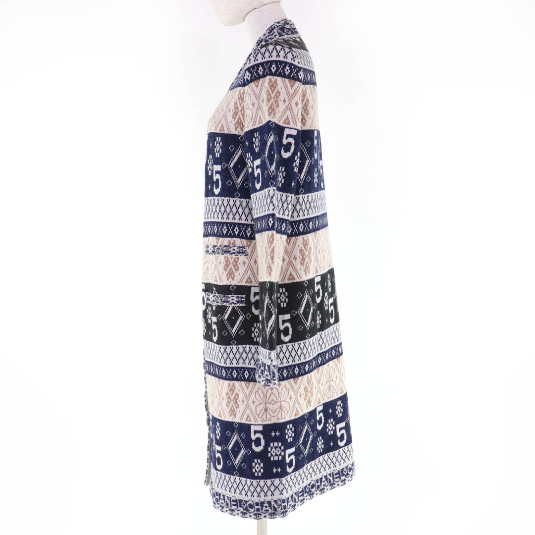 極美品☆CHANEL シャネル P65175K60935 カシミヤ100％ ココボタン ロゴ総柄 長袖ニット ロング カーディガン 38 正規品 レディース