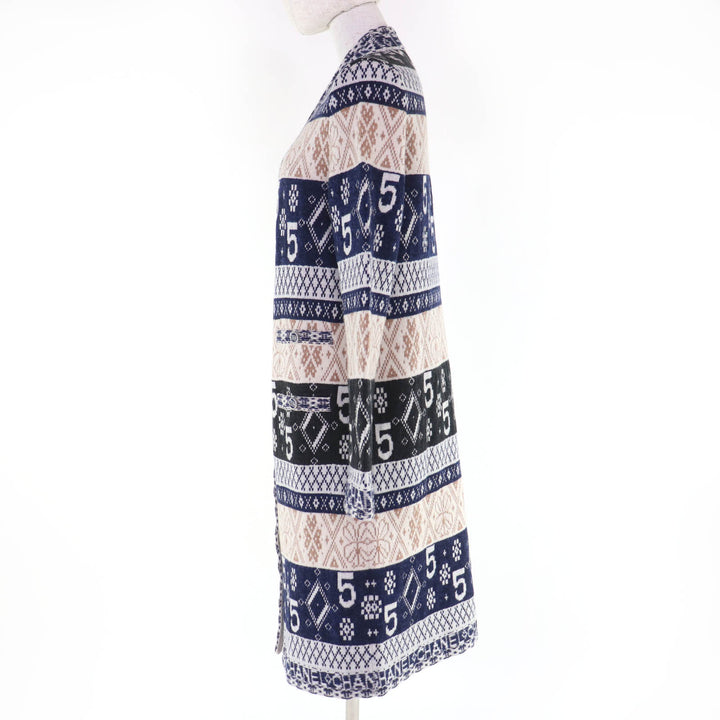 極美品☆CHANEL シャネル P65175K60935 カシミヤ100％ ココボタン ロゴ総柄 長袖ニット ロング カーディガン 38 正規品 レディース
