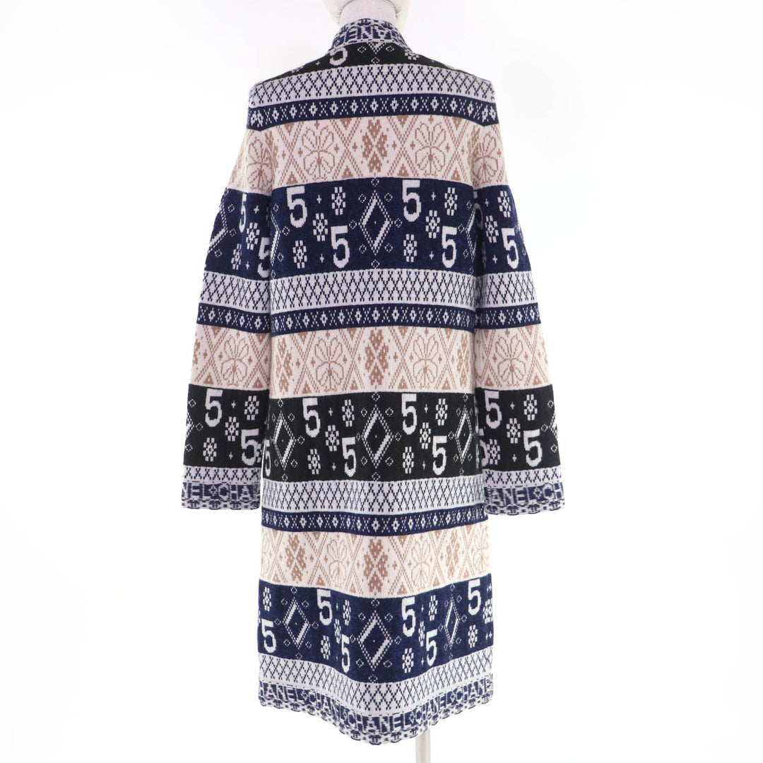 極美品☆CHANEL シャネル P65175K60935 カシミヤ100％ ココボタン ロゴ総柄 長袖ニット ロング カーディガン 38 正規品 レディース