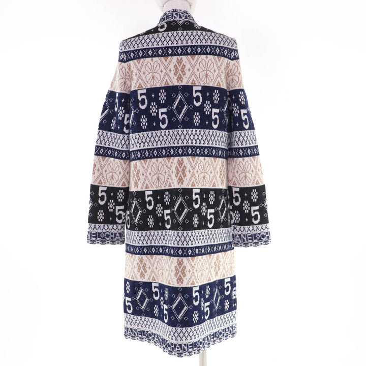 極美品☆CHANEL シャネル P65175K60935 カシミヤ100％ ココボタン ロゴ総柄 長袖ニット ロング カーディガン 38 正規品 レディース