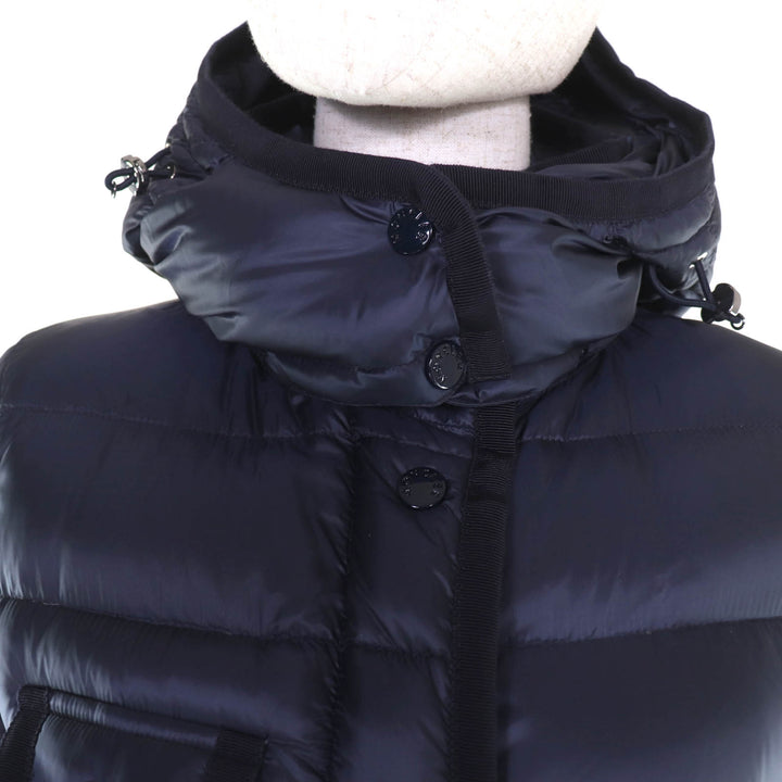 極美品☆MONCLER モンクレール HERMINE エルミンヌ ロゴワッペン・フード付 ZIP UP ダウンコート ネイビー 0 国内正規品 レディース