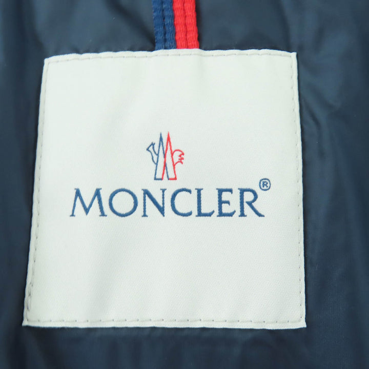 極美品☆MONCLER モンクレール HERMINE エルミンヌ ロゴワッペン・フード付 ZIP UP ダウンコート ネイビー 0 国内正規品 レディース
