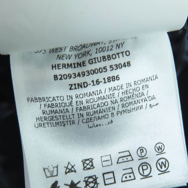 極美品☆MONCLER モンクレール HERMINE エルミンヌ ロゴワッペン・フード付 ZIP UP ダウンコート ネイビー 0 国内正規品 レディース